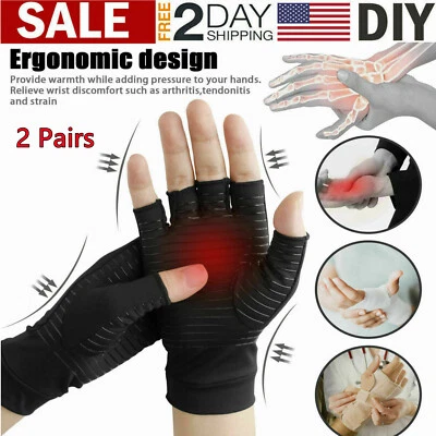 DAZONE 2 Pairs Copper Arthritis Compression Gloves Hand Support Joint Pain Relief USA