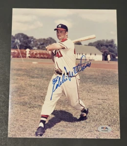 EDDIE MATHEWS Signed 8x10 Photo-HALL OF FAME-MILWAUKEE BRAVES-PSA - Picture 1 of 3