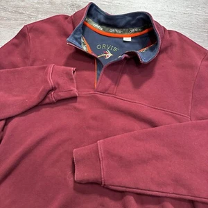 Orvis Sweater Mens 2XL Red Henley Long Sleeve Cotton Outdoor Thick Vintage Adult - Picture 1 of 8