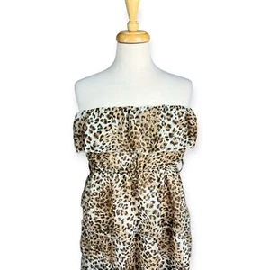 Leopard Tiered Tube Top Women Sz Small Coastal Summer Beach Vaca Boho Coquette - Picture 1 of 13
