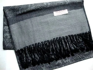 NUOVA sciarpa invernale pashmina sciarpe seta grigio antracite floreale paisley scialle avvolgente - Foto 1 di 5