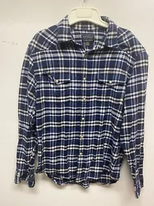 Lucky Brand Men's Medium Shirt Blue Plaid Flannel Pearl Snap Saturday Stretch - Picture 1 of 11