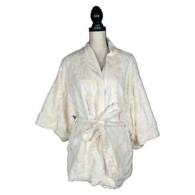 Acogedora bata corta NATORI de felpa crema con cinturón talla: L Foto 1 de 4