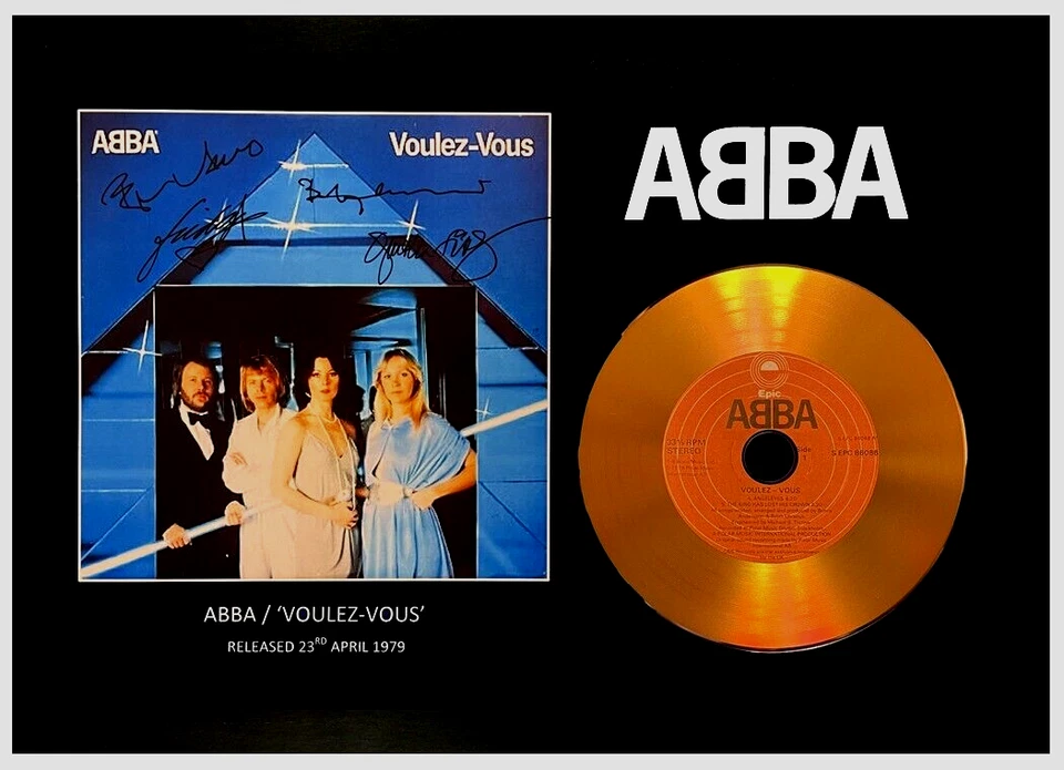 ABBA - 'VOULEZ-VOUS'  SIGNED GOLD CD PHOTOGRAPH COLLECTABLE MEMORABILIA GIFT - Image 1 of 1