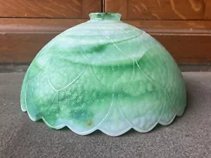 Large Arts Crafts Bournique Green White Slag Glass Shade Kokomo Rare 2 1/4" - Picture 1 of 17