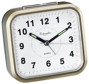 Reloj despertador de cuarzo Eichmüller cuadrado con luz de repetición de despertador y masa luminosa dorado - Imagen 1 de 4