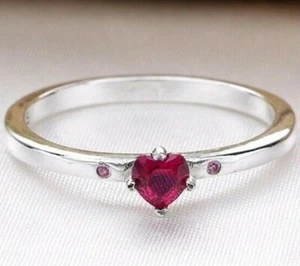 GENUINE SILVER 925 ONE LOVE HEART RUBY RED VALENTINE'S DAY RING SIZE 54 SALE ! - Picture 1 of 1
