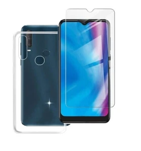 For ALCATEL 1 SE 2020 TEMPERED GLASS SCREEN PROTECTOR + CLEAR SILICONE TPU CASE - Picture 1 of 12