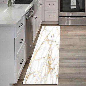Gold White Kitchen Rugs Cushioned Anti Fatigue Marble Kitchen Runner Rug PVC ... - Picture 1 of 7