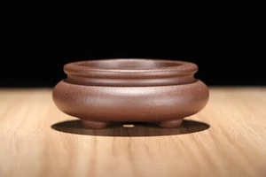 2.2in Mini Chinese Antiqued Zisha Handmade Round Bonsai Potted Clay Flower Pot - Picture 1 of 11