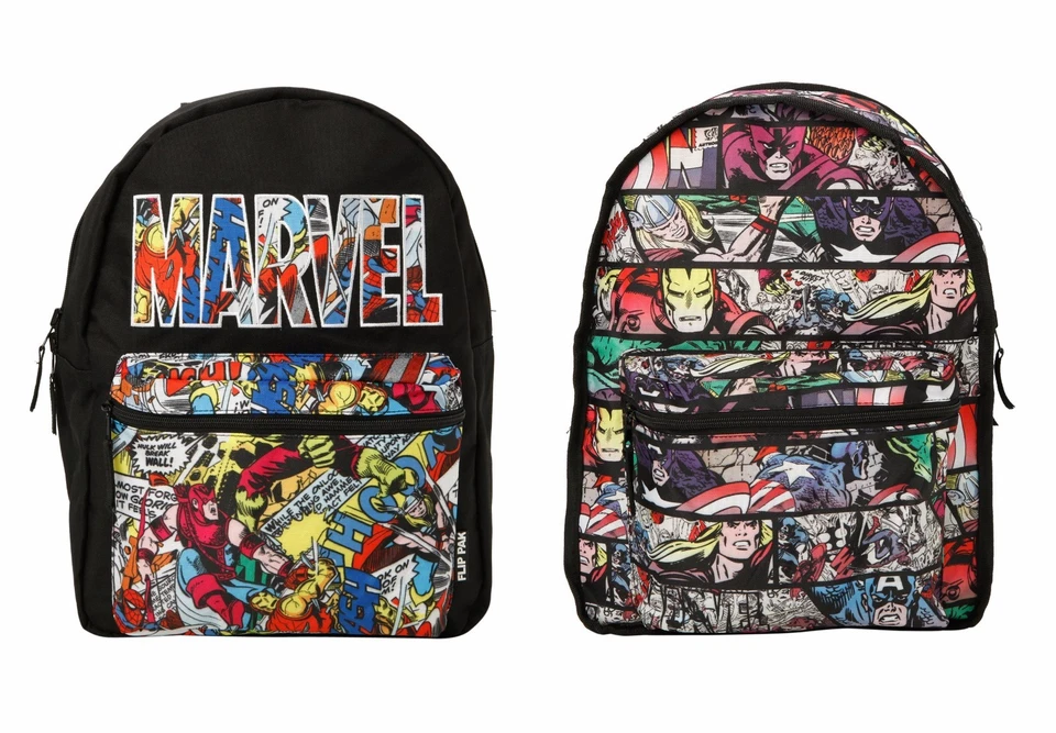 Mochila escolar reversible con panel de cómics de Marvel Heroes 16" ¡NUEVA CON ETIQUETAS! Foto 1 de 4