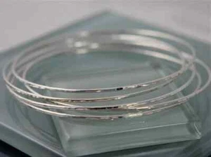 Silver Bangles Sterling Sparkle Thin Bangle Set Of Five 1.3mm Hammer Texture - Picture 1 of 3