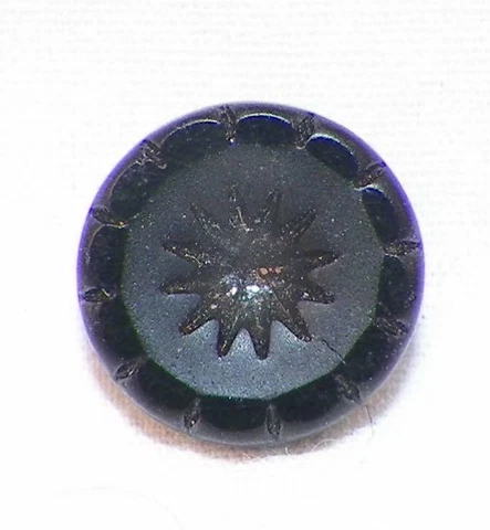 Antique Black Glass Button Sunburst Center Satin & Shiny Self Shank Small #6 Cover