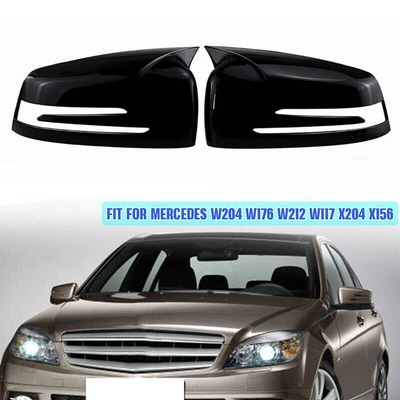 Gloss Black OX Horn Mirror Cover Cap For Mercedes Benz W204 W176 W212 CLA250 C63 Foto 1 de 4