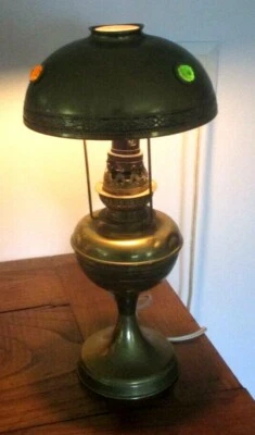 Ancienne lampe en cuivre électrifiée champignon cabochons à facettes rare  - Photo 1/4