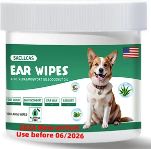 Ear Wipes for Dogs, Otic Cleanser with Natural Aloe and Mugwort (100 Count) - Picture 1 of 6
