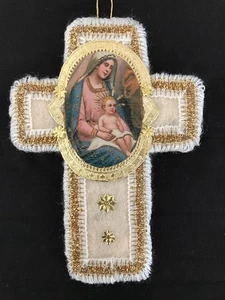 Antik Look Schrott Weihnachtsschmuck MARIA-JESUS, Baumwollkreuz, Handarbeit - Bild 1 von 4