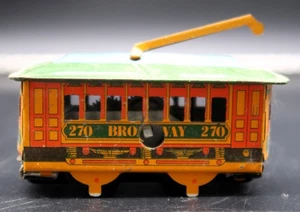 Vtg 270 Broadway Tin Tram Trolly Train Wind-up Toy Decoration - Picture 1 of 13