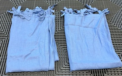 Pottery Barn Kids Blue Linen Curtain Panels with Tie Tops – 44”x63” – Set of 2 - Image 1 of 4