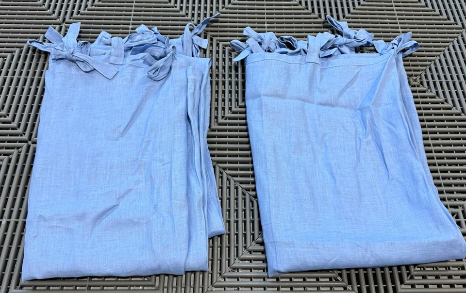 Pottery Barn Kids Blue Linen Curtain Panels with Tie Tops – 44”x63” – Set of 2 - Image 1 of 4