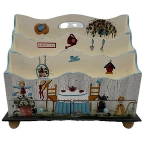 Y2K Kathy Hatch Painted Whimsical Stationary Letter Organizer Box Cats Garden - Picture 1 of 17