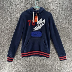 Superdry Hoodie Sweatshirt Womens 4 XS Navy Blue Embroidered Pullover New Logo - Picture 1 of 14
