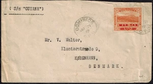 Dominica 1919 KRIEGSSTEUER Ausgaben 1 1/2d auf 2 1/2d roter OVPT auf Gewerbebrief - Bild 1 von 2