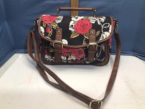 Petit sac à main bandoulière bandoulière crâne et roses rouges noir rouge blanc - Photo 1/18
