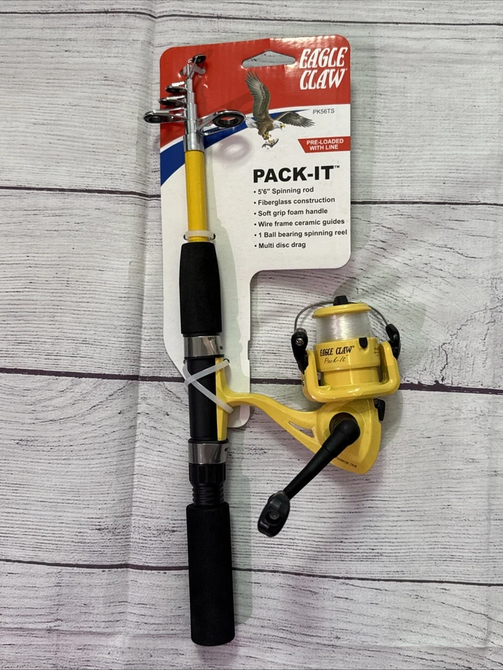 Eagle Claw Pack-It 5'6" caña de pescar giratoria telescópica y carrete NUEVO Foto 1 de 4