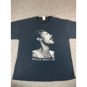 Vintage 90s Billie Holiday Graphic T-Shirt Mens XL Navy Music Concert Tour Retro - Picture 1 of 5