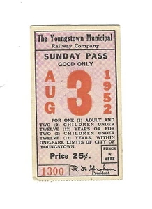 3. August 1952 The Youngstown Municipal Railway Co Ticket - Bild 1 von 2
