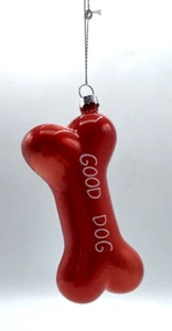 Osso di cane vetro natalizio ornamento rosso con lettere bianche NUOVO - Foto 1 di 8
