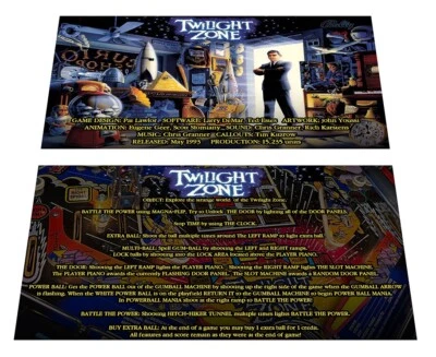 Tarjetas de instrucciones Bally Twilight Zone Pinball delantal personalizado v2 Foto 1 de 2