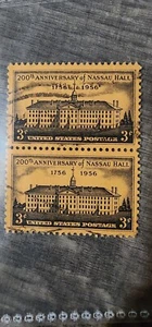 US 3c stamp SC #1083, 200th Anniversary of Nassau Hall 1956 Used Pair - #B423 - Picture 1 of 2