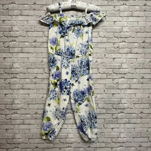 Gymboree Gr. 3T Jumpsuit Blumen gefüttert blau weiß schulterfrei Rüschen Bienen - Bild 1 von 10