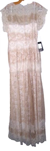 TADASHI SHOJI Womens Beige Cap Sleeve Long Evening Gown AEG836L Dress Sz 8 NWT - Picture 1 of 7