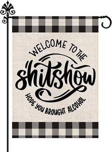 Funny Garden Flag Welcome to the Shitshow Vertical Buffalo Plaid Double Sided Bu - Picture 1 of 6