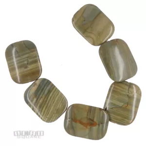 6 Oregon Owyhee Picture Jasper Flat Rectangle Pendant Beads 30mm x 40mm #18163 - Picture 1 of 3