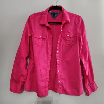 TOMMY HILFIGER Shirt Womens Large Pink Long Sleeve Cotton Button Up Cruise Trip - Image 1 of 4