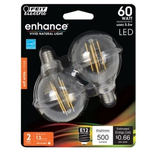 Feit Electric 5.5 Watt E12 G16-1/2 Led Dimmable BPG1660/927CA/FIL - Picture 1 of 3