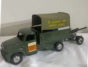 1950'S BUDDY L ARMY SUPPLY CORP TRUCK & HOWITZER ALL ORIGINAL EXCELLENT PLUS !! - Picture 1 of 10