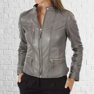 Celebrity Women's Gray Lambskin Leather Jacket Motorcycle Slim Fit Biker - Picture 1 of 3