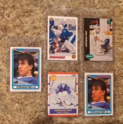 (5) Stephane Fiset 1990-91 Topps Rookie card RC Score OPC 1991-92 Upper Deck  - Image 1 of 4