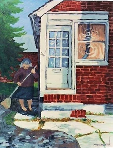 Fine Art Acryl Gemälde Giclée Druck, sonnige Hausszene, Frau zu Hause - Bild 1 von 9