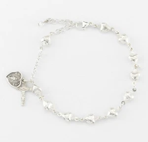 Sacred Heart Solid Sterling Silver 8mm Rosary Bracelet Religious Cross Jewelry - Picture 1 of 3