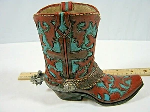 Country Western Collectible Boot / Piggy Bank ~7" Tall Shelf Décor Cowboy - Picture 1 of 10