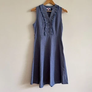 ses y2k size 8 blue chambray dress ruffle Collar Midi Dress 2000s - Picture 1 of 12