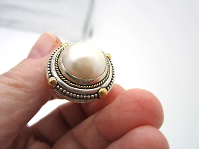Precioso Enorme Anillo Stephen Dweck Plata Esterlina Oro 18K Perla Talla 7 Distintivo Foto 1 de 4