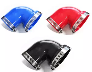 2.5-3" 90 Degree Rubber Elbow Coupler Intake Reducer ,2 Clamps Red Blue Black - Foto 1 di 4