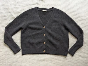 Sessun Sweater Women Large Black Swann Cardigan Alpaca Wool Blend Button Up - Picture 1 of 13